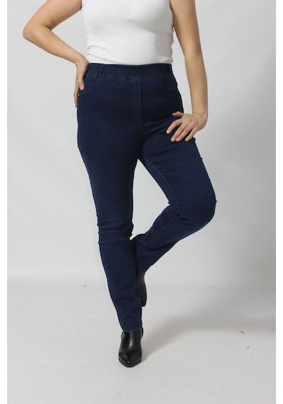 Moda Berray R001 Beli Lastikli Esnek Büyük Beden Mevsimlik Mavi Kot Pantolon Denim - Lacivert