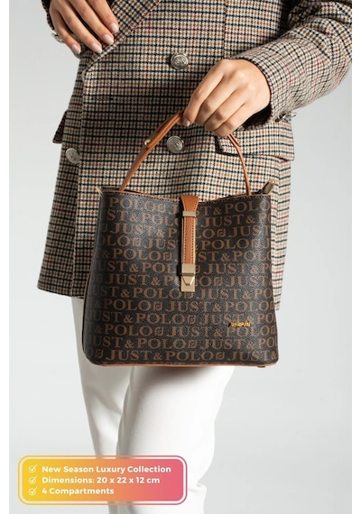 Just Polo Kadın Orta Boy Su Geçirmez Günlük Şık El Ve Omuz Çantası Ebat 23 X 18 Cm Shoulder Bag Kahverengi - Taba