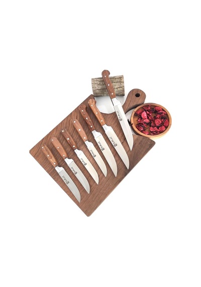 Sürlaz Meyve Sebze Ekmek Bıçak Seti 7 Parça Handmade Ahşap Sap