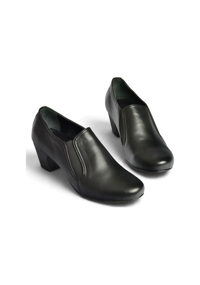 Fox Shoes Z324942003 Siyah Hakiki Deri Kalın Topuklu Kadın Ayakkabı