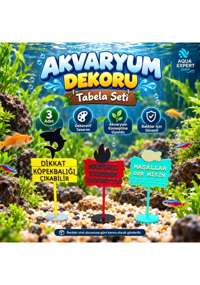 Akvaryum Dekoru - Tabela - Akvaryum Dekor - 3 Adet - Salınım Yapmaz - Balıklar İçin Güvenli - V6
