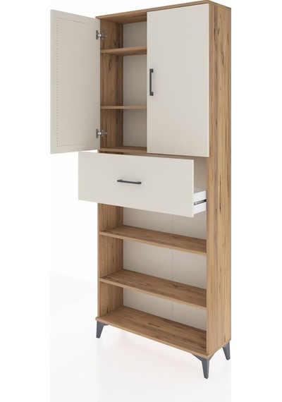 Arges Dolap 5 Raflı Tek Çekmeceli 2 Kapaklı 88x30x221 Çam-aytaşı Çam