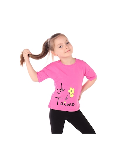 Toontoy Kids Toontoy Kız Bebek Baskılı Bisiklet Yaka Kısa Kollu Tişört Fuşya