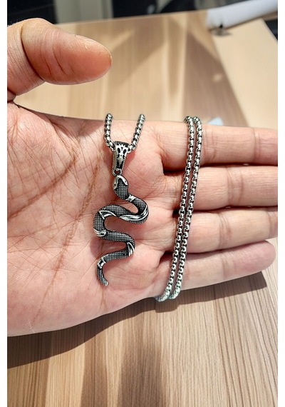 Gümüş Kaplama Krom-çelik Erkek Kolyesi California Milk Snake Yılan Madalyon Beyaz