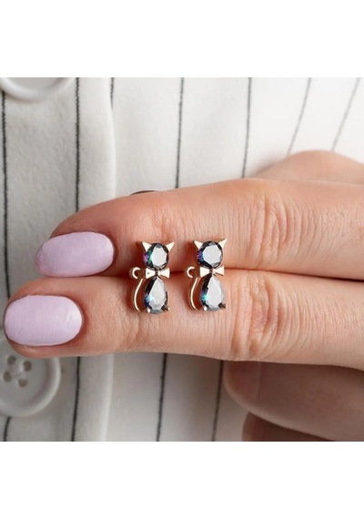 Vaoov 925 Ayar Gümüş Mistik Topaz Taşlı Kedi Küpe Rose Gold