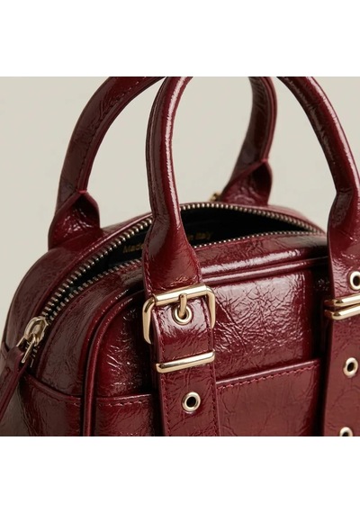 Mini Bordo Parlak Rugan Görünümlü El Ve Çapraz Askılı Kadın Çanta