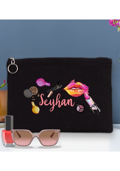 Bk Gift Kişiye Özel İsimli-4 Astarlı Siyah Portföy Çanta 30x21cm, Baskılı El Çantası, Organizer Çanta