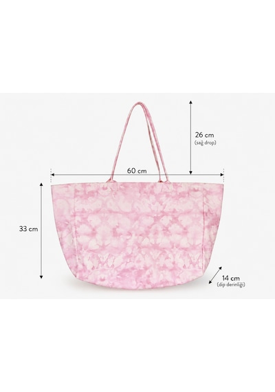 İcone Bag Icone Degrade Baskılı Kanvas Omuz Çantası, Degrade Plaj Çantası, Plaj Çantası, Beach Bag Pembe
