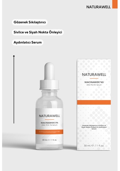 Naturawell Niacinamide 5% Zinc Pca1% Gözenek Siyah Nokta Sivilce Gidermeye Yardımcı Bakım Serumu 30 ML