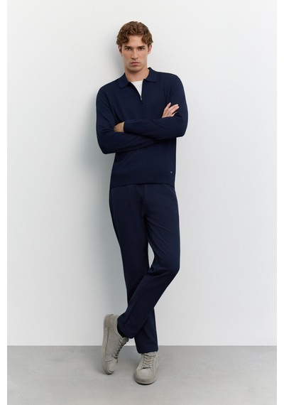 Avva Erkek Lacivert Polo Yaka Fermuarlı Rayon Tüylenmeyen Basic Triko Regular Fit Kazak B005150