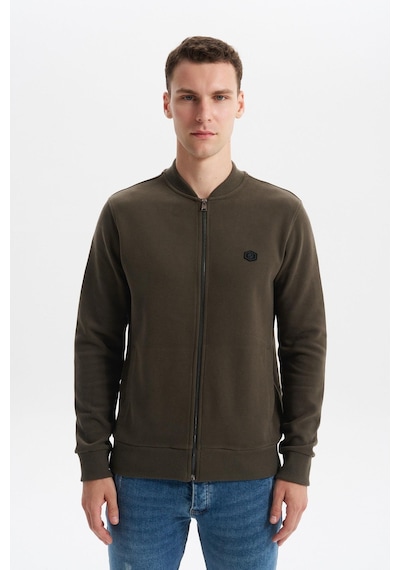 AR-MA Arma Erkek Slim Fit Selanik Kumaş Tam Fermuar Fleto Cepli Kapüşonsuz Kolej Yaka Sweatshirt K30324698302 Haki