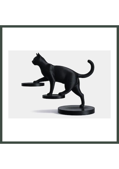 Bezos 3d Baskı Dengede Duran Kedi Heykeli Modern Dekoratif Kedi Figürü Masaüstü Obje Siyah Nhr Standart