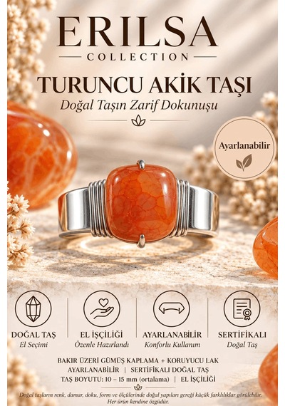 Sertifikalı Doğal Turuncu Akik Taşı Ayarlanabilir El İşçiliği Güm Çok renkli