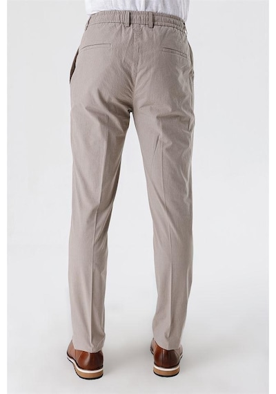 İmza Koyu Bej Çizgili Armürlü % 100 Pamuk Yan Cep Slim Fit Dar Kesim Casual Pantolon 1003230159-koyu Bej Koyu Bej