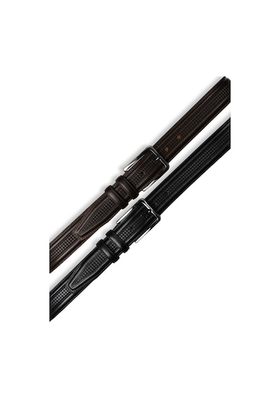 Mft Leather Hakiki Deri Kare Desen İşlemeli Klasik Tokalı Erkek Kemer , 3,5 Cm, Siyah 9049 Siyah