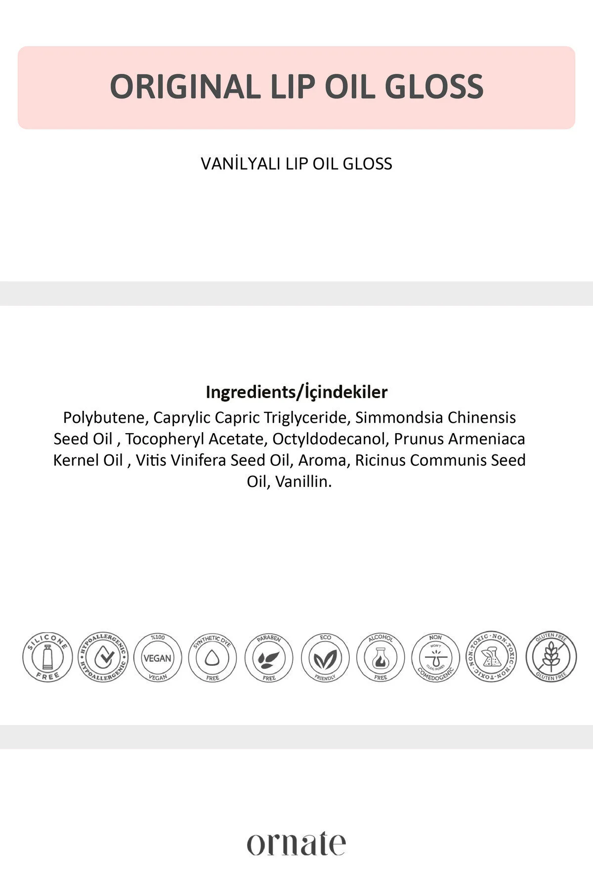 Original Lip Oil Gloss Dolgunlaştırıcı Efekt, Nemlendirici, Parlatıcı Dudak Yağı Balmı Vanilya 5 Ml Renksiz
