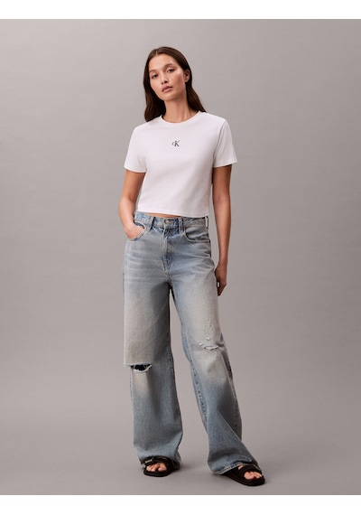 Calvin Klein Kısa Kollu Logolu Kısa Kadın Beyaz T-shirt Lv047ab213-yaf BEYAZ