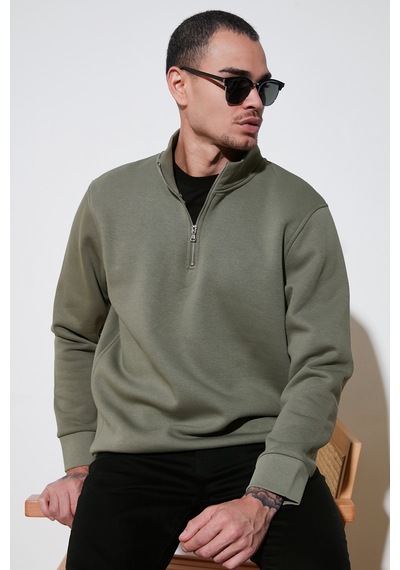 Buratti Pamuklu Regular Fit Yarım Fermuarlı Dik Yaka Erkek Sweat 59052592 Haki