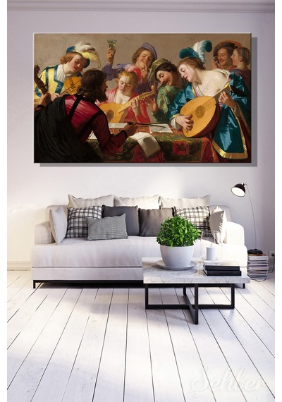 Kanvas Tablo Gerrit Van Honthorst "the Concert" Yatay Salon Tablosu - 4677 Çok Renkli