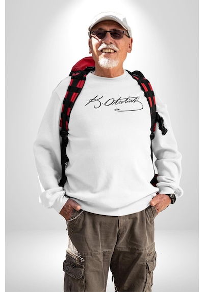 Kemal Atatürk İmzası Unisex Beyaz Baskılı Sweatshirt Beyaz