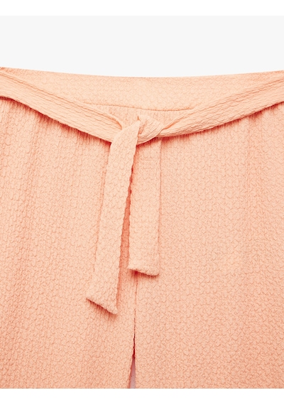 Koton Bağlamalı Bürümcük Kumaş Geniş Paça Pantolon Pembe 6skg40179ak Gül