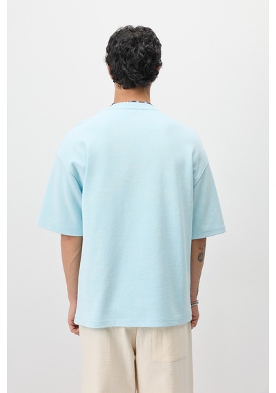 Vamos Oversize Baskılı Tişört V70-188 Bebe Mavi