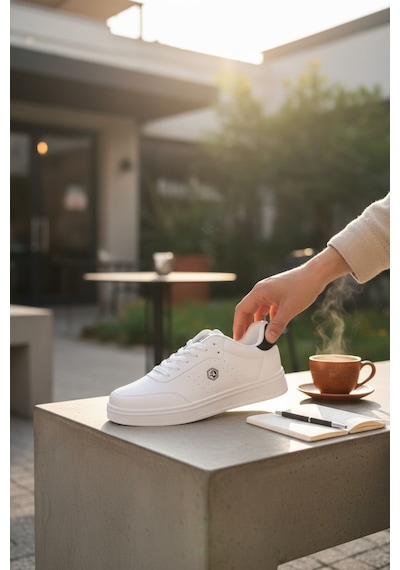 Enoch Bağcıklı Ve Düz Tabanlı Erkek Casual Sneaker Beyaz - Siyah