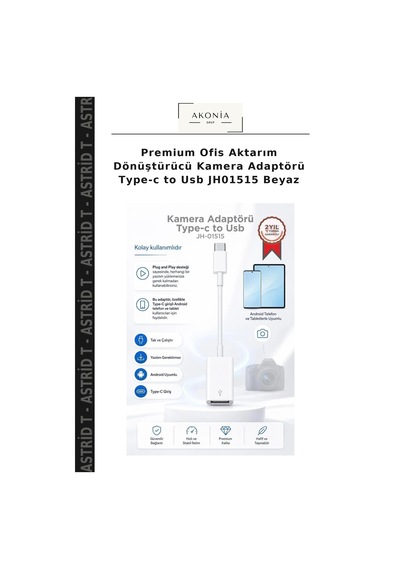 Premium Ofis Aktarım Dönüştürücü Kamera Adaptörü Type-c To Usb Jh01515 Beyaz