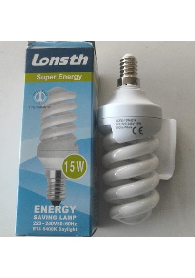 15w E14 İnce Duy Spiral Tasarruflu Ampul Beyaz Işık 6400k Lonsth 15w E14 İnce Duy
