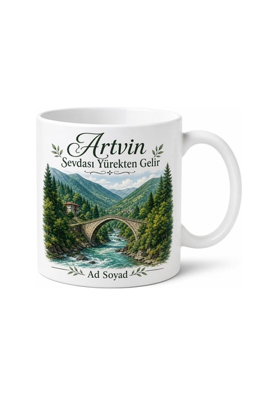 Artvin Memleket Temalı Kişiye Özel Baskılı Kupa Bardak Hediye Beyaz / Çok Renkli