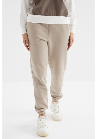 Tommy Life Koyu Bej Yüksek Bel Şardonlu 3 İplik Pamuklu Basic Kadın Eşofman Alt - 94624 Koyu Bej