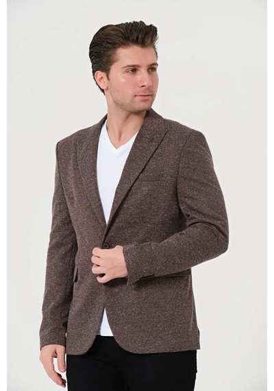 Bonesti Erkek Slim Fit Blazer Ceket Kahverengi Kırçıllı