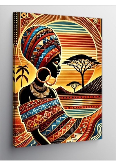 Kanvas Tablo Afrika Kadını Ve Desenli Arka Plan 50cmx70cm