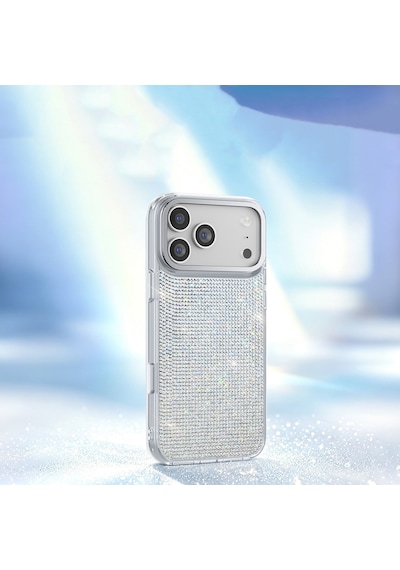 İphone 17 Pro Kılıf M-safe Özellikli El İşlemeli Swarovski Taşlı Zore Paris Riva Sert Pc Kapak Gümüş