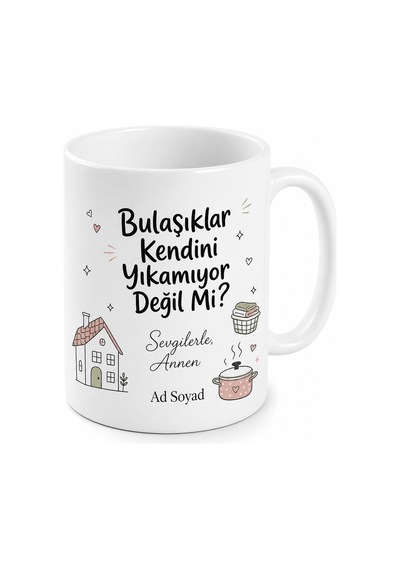 Ayrı Eve Çıkan Bekar Çocuğa Anne Evini Unutma Esprili Kupa Bardak Hediye Beyaz / Çok Renkli