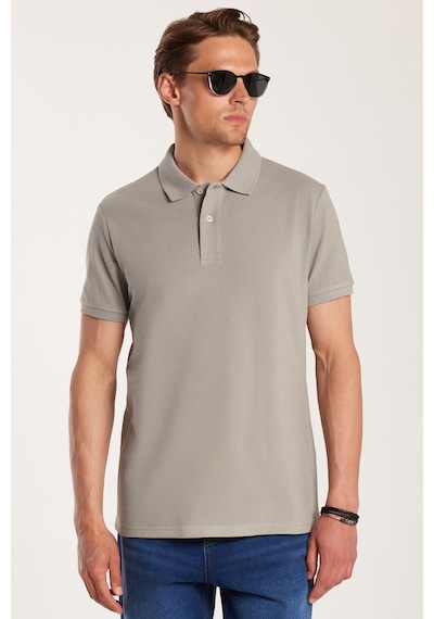 Tudors Erkek Slim Fit Dar Kesim %100 Pamuk Gri Polo Yaka Tişört-32788 Gri