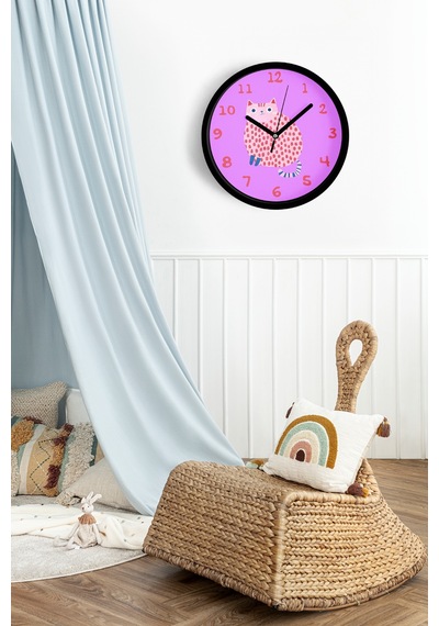 Kedi Tasarım Modern Duvar Saati - Çocuk Odası Duvar Saati - 25cm - Önü Camlı Siyah Kasa-jh1173 Siyah