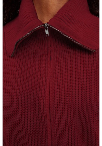 Ersefa Kadın Modern Tarz Oversize Devrik Yaka Regular Triko Hırka Bordo