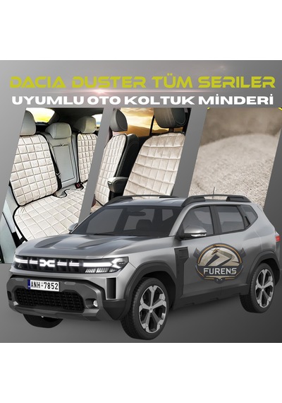 Dacia Duster Bej Renk Tay Tüyü Cepli & Terletmez Sırtlı Oto Koltuk Minder Seti - Koltuk Koruma Kılıfı Ön & Arka Tam Set