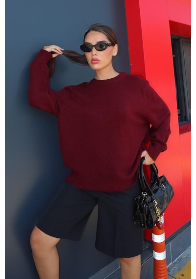 Madmext Bordo Bisiklet Yaka Kadın Triko Kazak Mg2494 Bordo