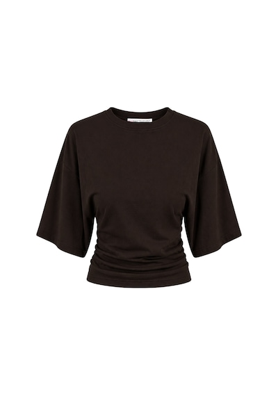 Mixray 2102 Kadın Modal Büzgü Detaylı Dökümlü Soft T-shirt Kahve Kahverengi