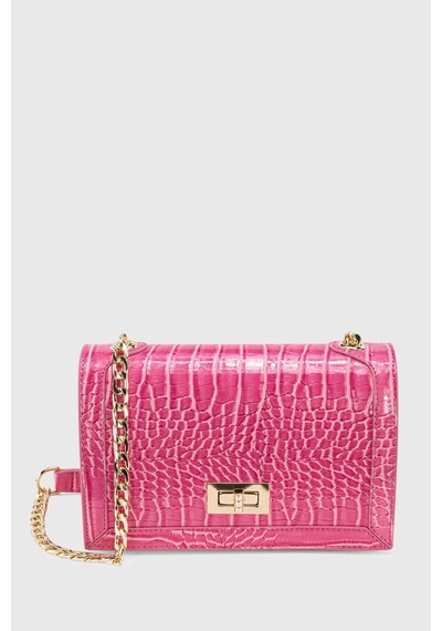 Housebags Kadın Pembe Zincirli Kilitli Timsah Desenli Çapraz Askılı Çanta 224 Pembe