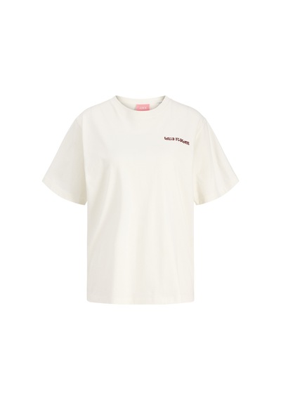 Jack & Jones Kadin Sirt Baskili Kisa Kollu Tisört - Blomma - 12296303 Blanc De Blanc