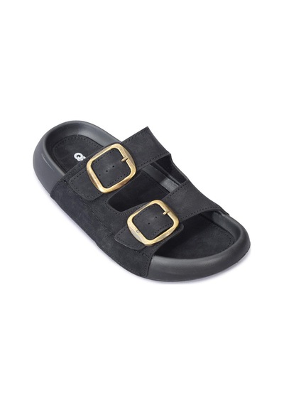 Qramed Orthopedix Çift Bantlı Tokalı Unisex Spor Terlik Qr25100 Siyah