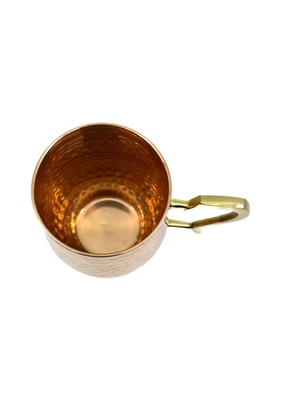 Otantik Dövme Metal Kupa - Gold Pirinç Kulplu Dekoratif Uzun Sunum Bardağı
