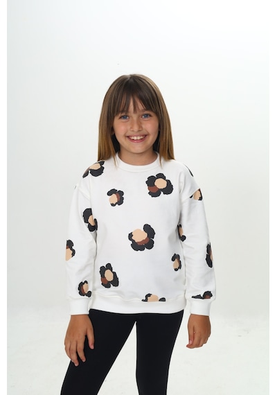 Toontoy Kız Çocuk Pano Baskılı Sweatshirt Ekru