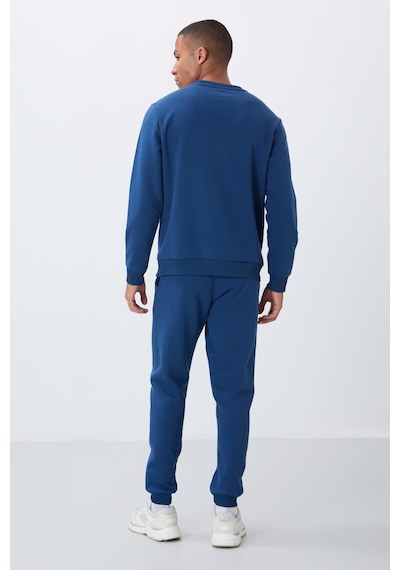 Tommy Life Parlament Pamuklu Kalın İçi Tüylü Yumuşak Dokulu Comfort Fit Nakışlı Erkek Eşofman Takım -85265 Mavi