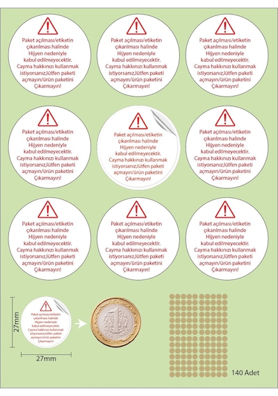 Yuvarlak Kuşe Ambalaj, Kutu Sticker Paketi Açmayın Etiketi, 27 M