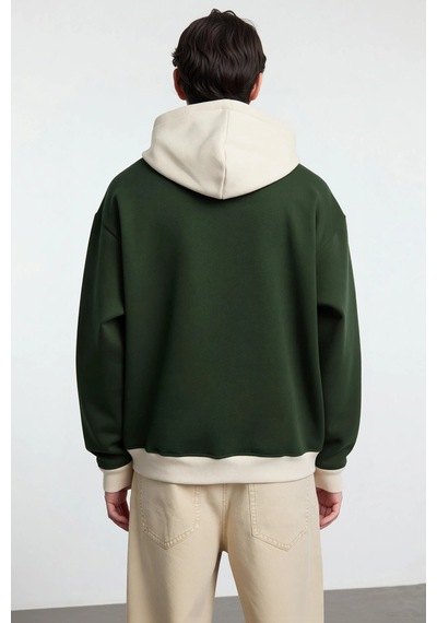 Benerly Erkek Kapüşonlu Düşük Kol Uzun Kol Nakışlı Sweatshirt Fonksiyonel Haki