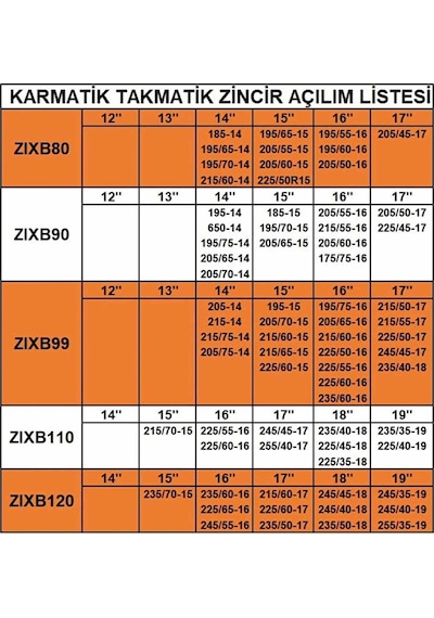 195-65-14 Ebatlarına Uyumlu Takmatik Karmatik Kar Patinaj Zinciri Space